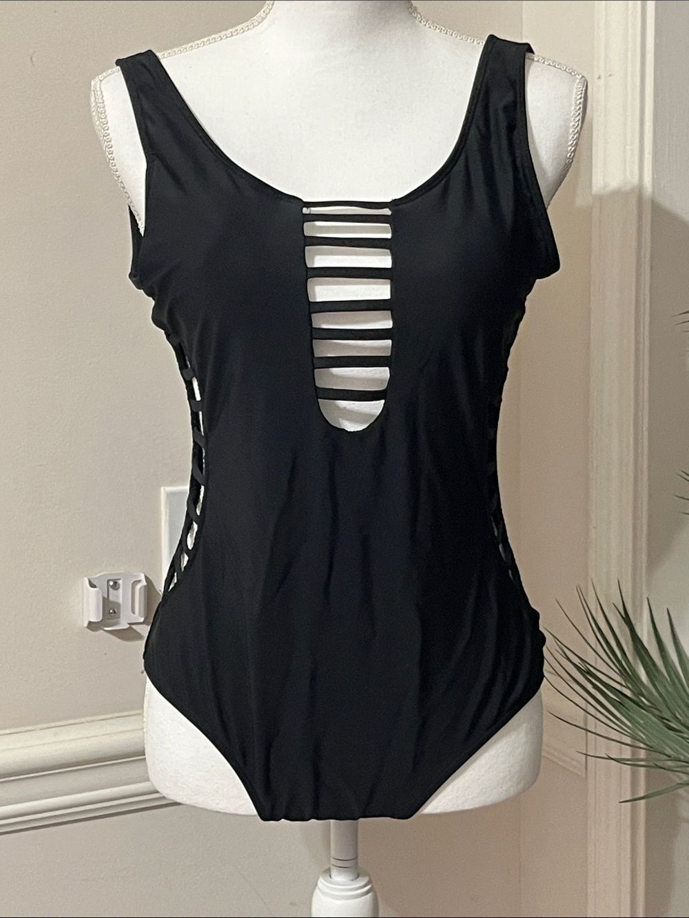 NWOT Be Wicked Black Cutout One-Piece Swimsuit Size L 10/12 Large